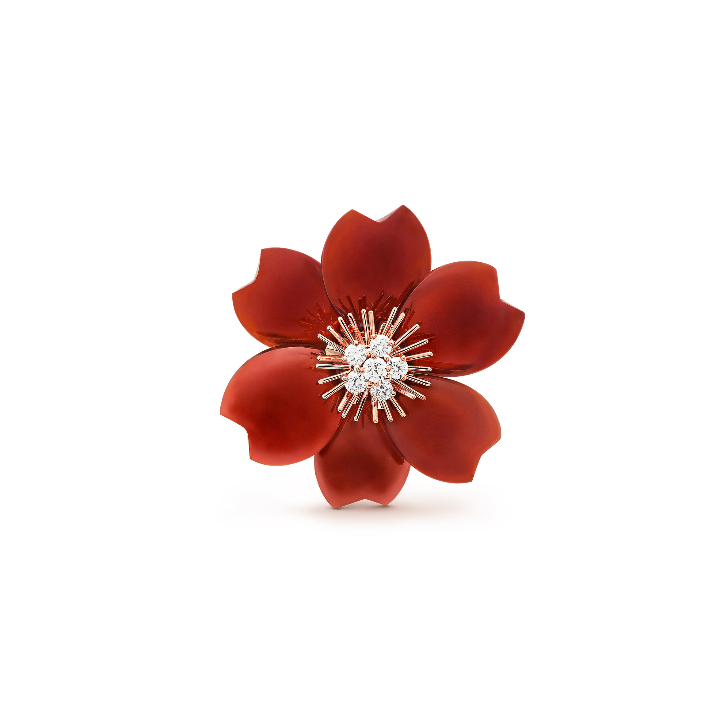 VAN CLEEF ARPELS ROSE DE NOËL CLIP, MEDIUM MODEL - ROSE GOLD, CARNELIAN, DIAMOND VCARO9B600 VAN CLEEF ARPELS ROSE DE NOËL CLIP, MEDIUM MODEL - ROSE GOLD, CARNELIAN, DIAMOND VCARO9B600